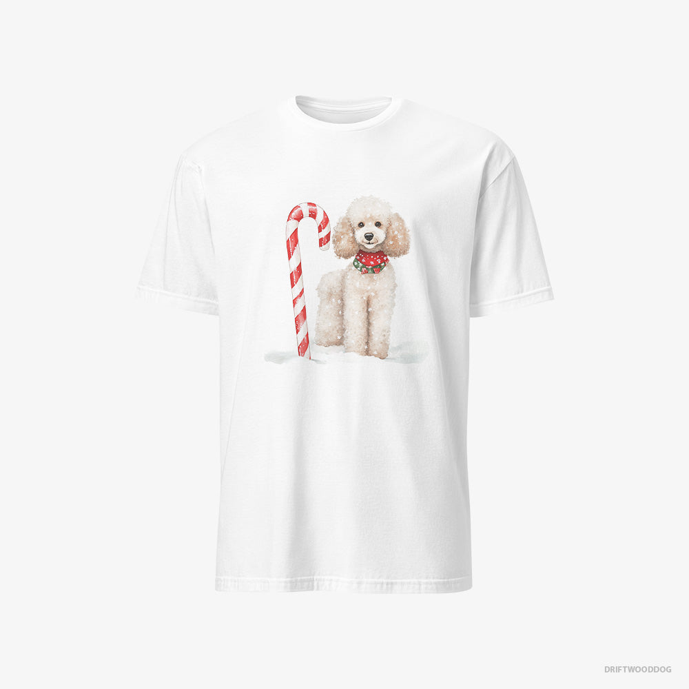 Poodle T-Shirt – Men White T-Shirt Classic – with a Christmas Candy Cane (on White Background)