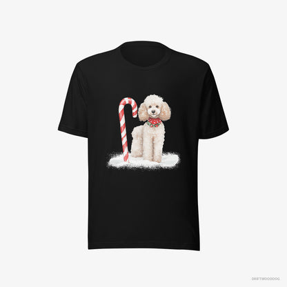 Poodle T-Shirt – Men Black T-Shirt Eco-Friendly – with a Christmas Candy Cane (on White Background)