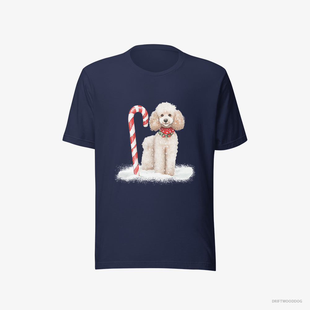 Poodle T-Shirt – Men Navy T-Shirt Eco-Friendly – with a Christmas Candy Cane (on White Background)