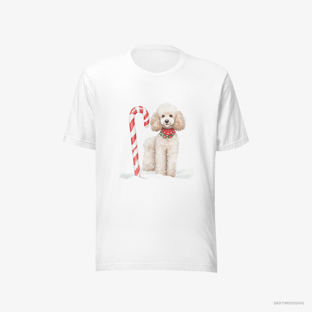 Poodle T-Shirt – Men White T-Shirt Eco-Friendly – with a Christmas Candy Cane (on White Background)