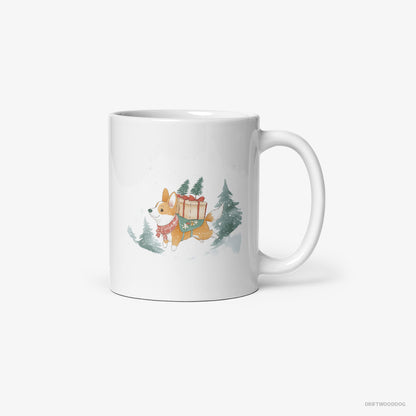 Corgi Running Through Snow with Christmas Gifts White Mug