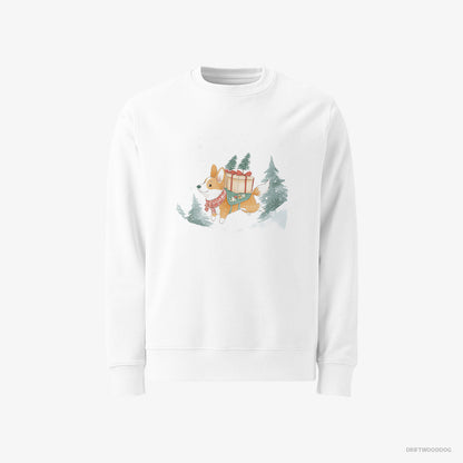 Corgi Running Through Snow with Christmas Gifts White Sweatshirt