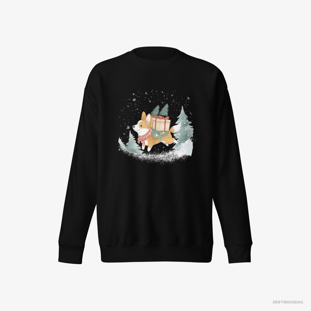 Corgi Running Through Snow with Christmas Gifts – Women's Sweatshirt Black Eco – Eco-Friendly