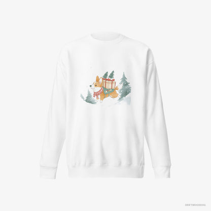 Corgi Running Through Snow with Christmas Gifts White Sweatshirt