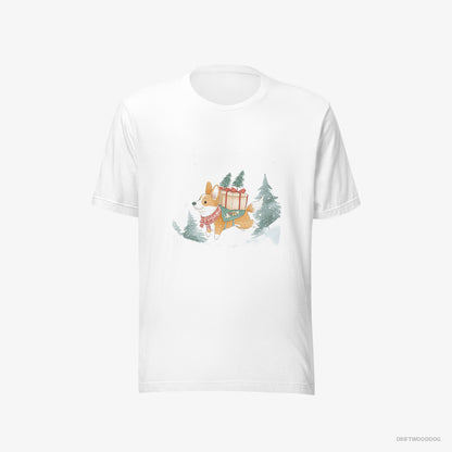 Corgi Running Through Snow with Christmas Gifts White T-Shirt