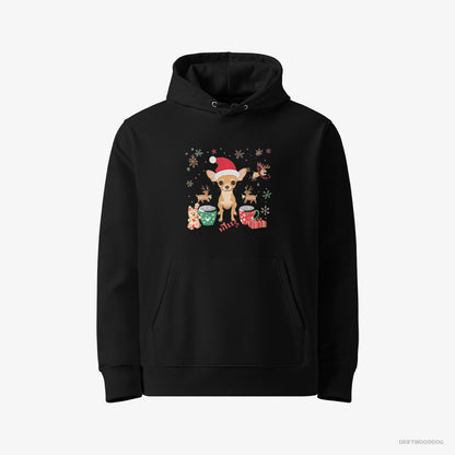 Chihuahua Hoodie – Men Black Hoodie Eco-Friendly – in a Festive Christmas Setting (on White Background)