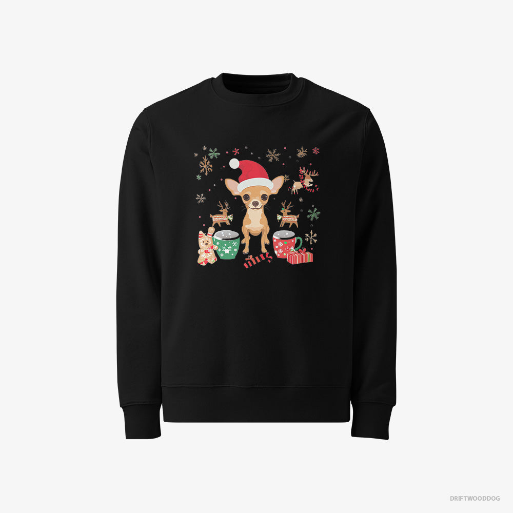 Chihuahua Sweatshirt – Men Black Sweatshirt Classic – in a Festive Christmas Setting (on White Background)