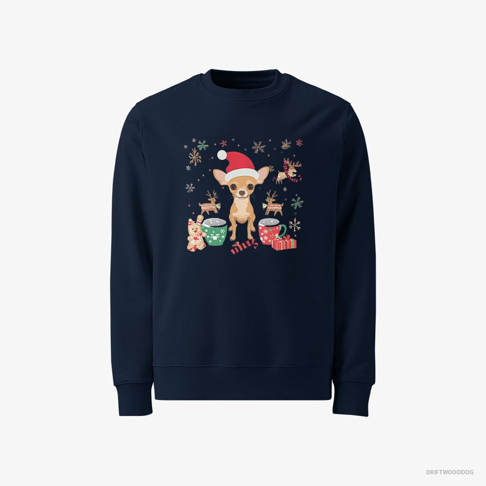 Chihuahua Sweatshirt – Men Navy Sweatshirt Classic – in a Festive Christmas Setting (on White Background)