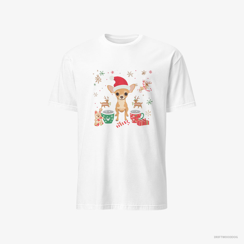 Chihuahua T-Shirt – Women White T-Shirt Classic – in a Festive Christmas Setting (on White Background)