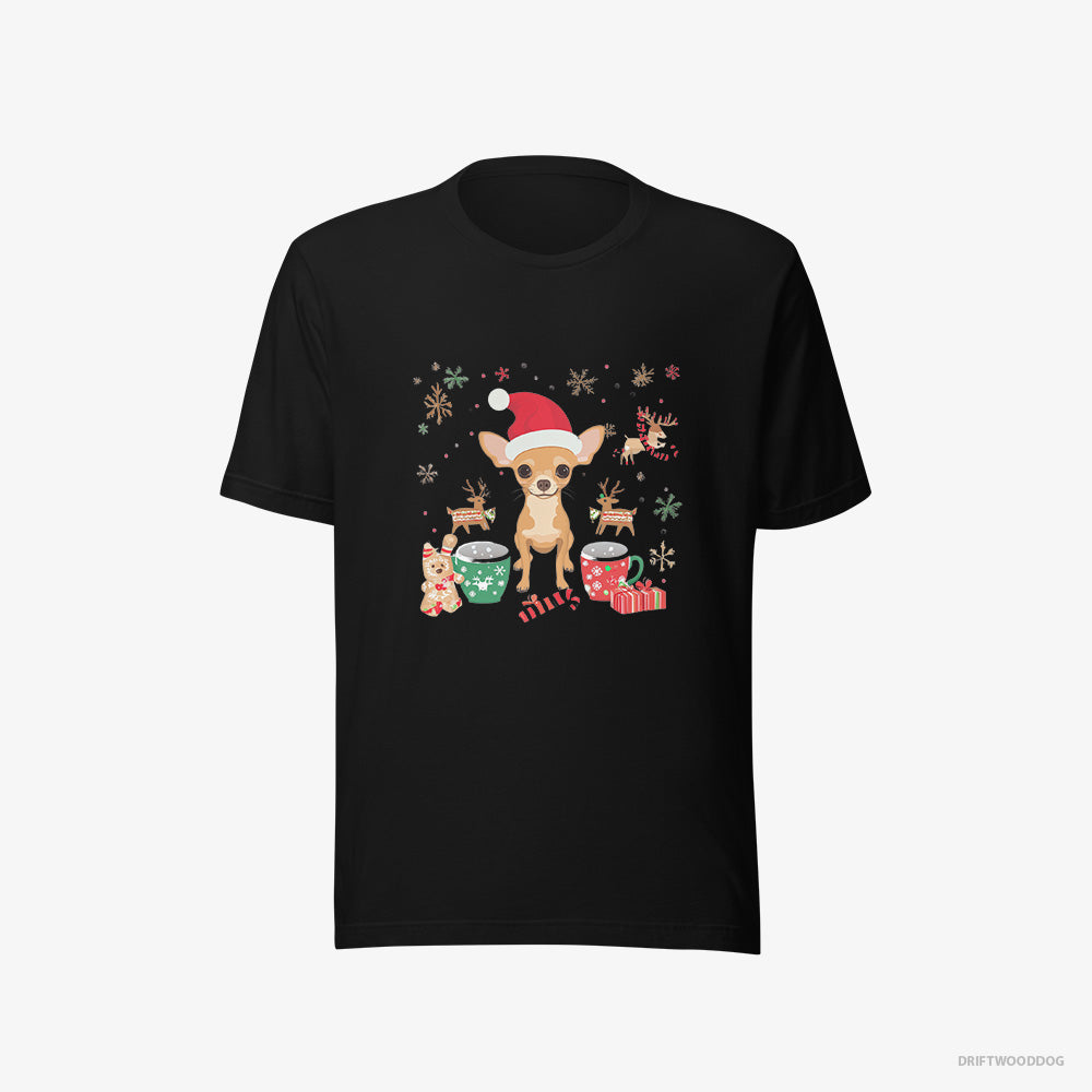 Chihuahua T-Shirt – Men Black T-Shirt Eco-Friendly – in a Festive Christmas Setting (on White Background)