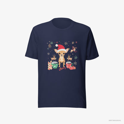 Chihuahua T-Shirt – Men Navy T-Shirt Eco-Friendly – in a Festive Christmas Setting (on White Background)