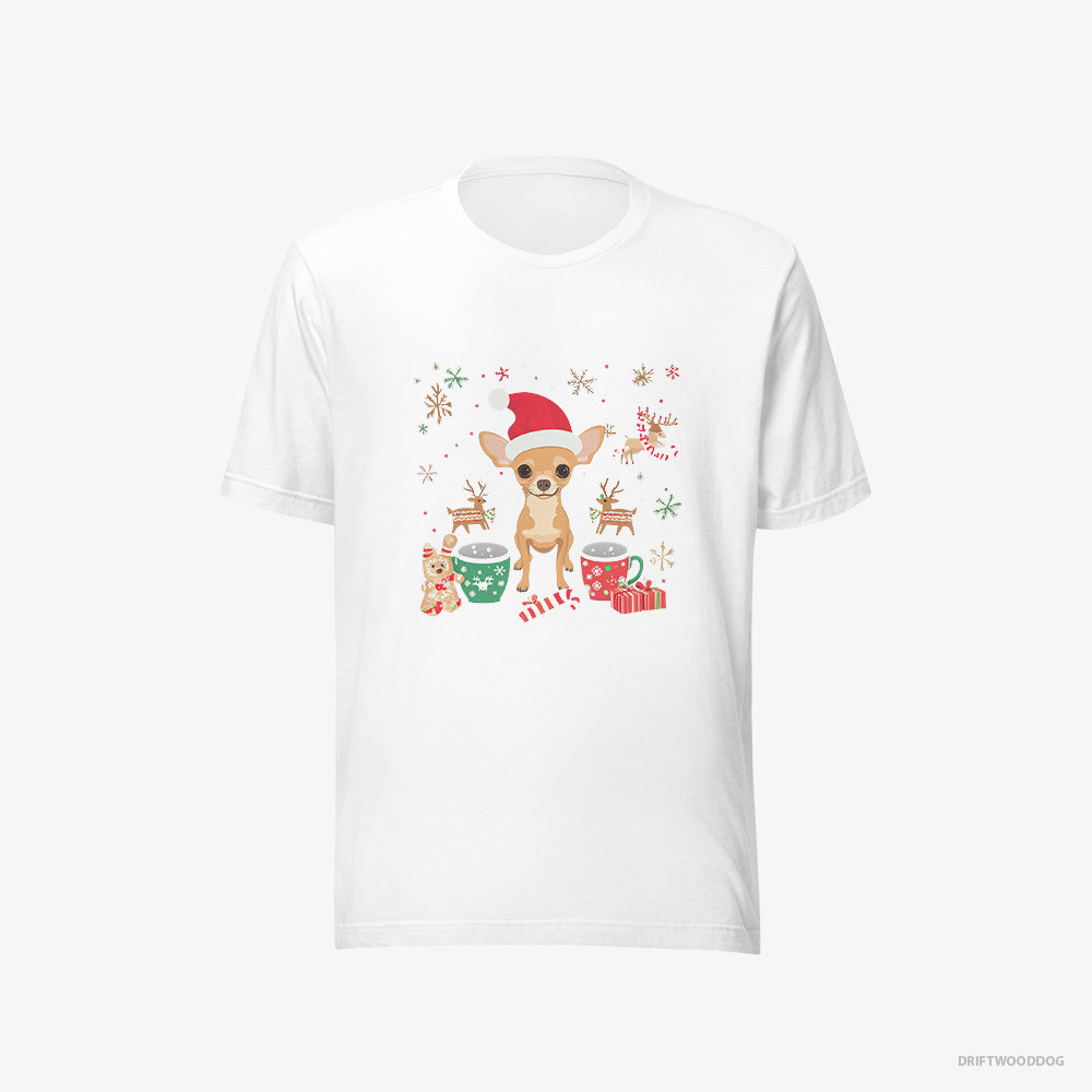 Chihuahua T-Shirt – Women White T-Shirt Eco-Friendly – in a Festive Christmas Setting (on White Background)