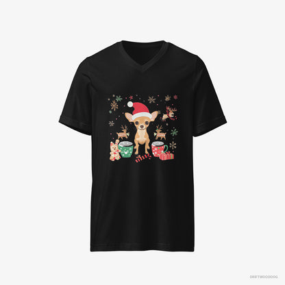 Chihuahua T-Shirt – Men Black T-Shirt V-Neck – in a Festive Christmas Setting (on White Background)