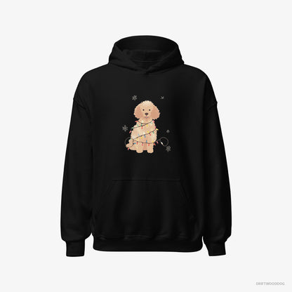 Poodle Hoodie – Women Black Hoodie Classic – Twinkling with Christmas Lights (on White Background)