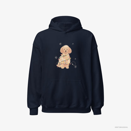 Poodle Twinkling with Christmas Lights Navy Hoodie