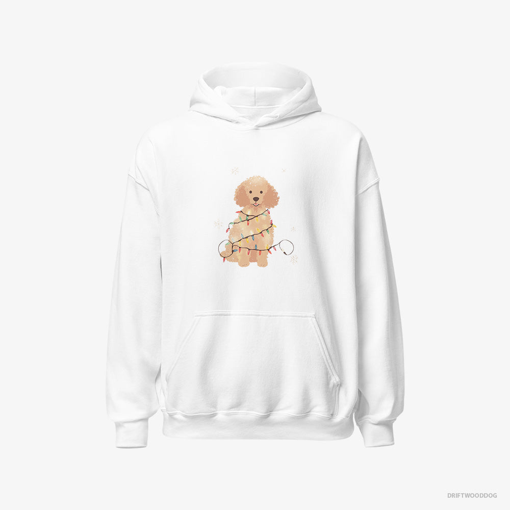 Poodle Hoodie – Men White Hoodie Classic – Twinkling with Christmas Lights (on White Background)