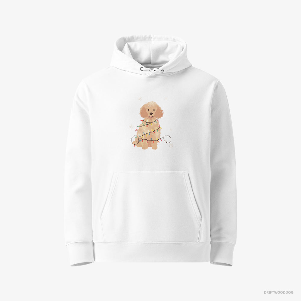 Poodle Hoodie – Women White Hoodie Eco-Friendly – Twinkling with Christmas Lights (on White Background)