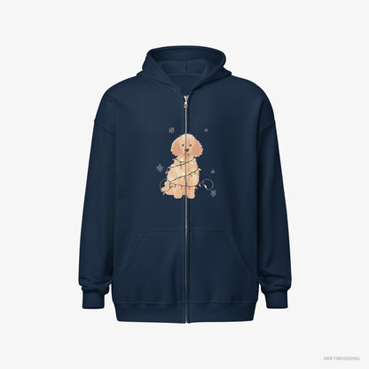 Poodle Hoodie – Men Navy Hoodie Full-Zip – Twinkling with Christmas Lights (on White Background)