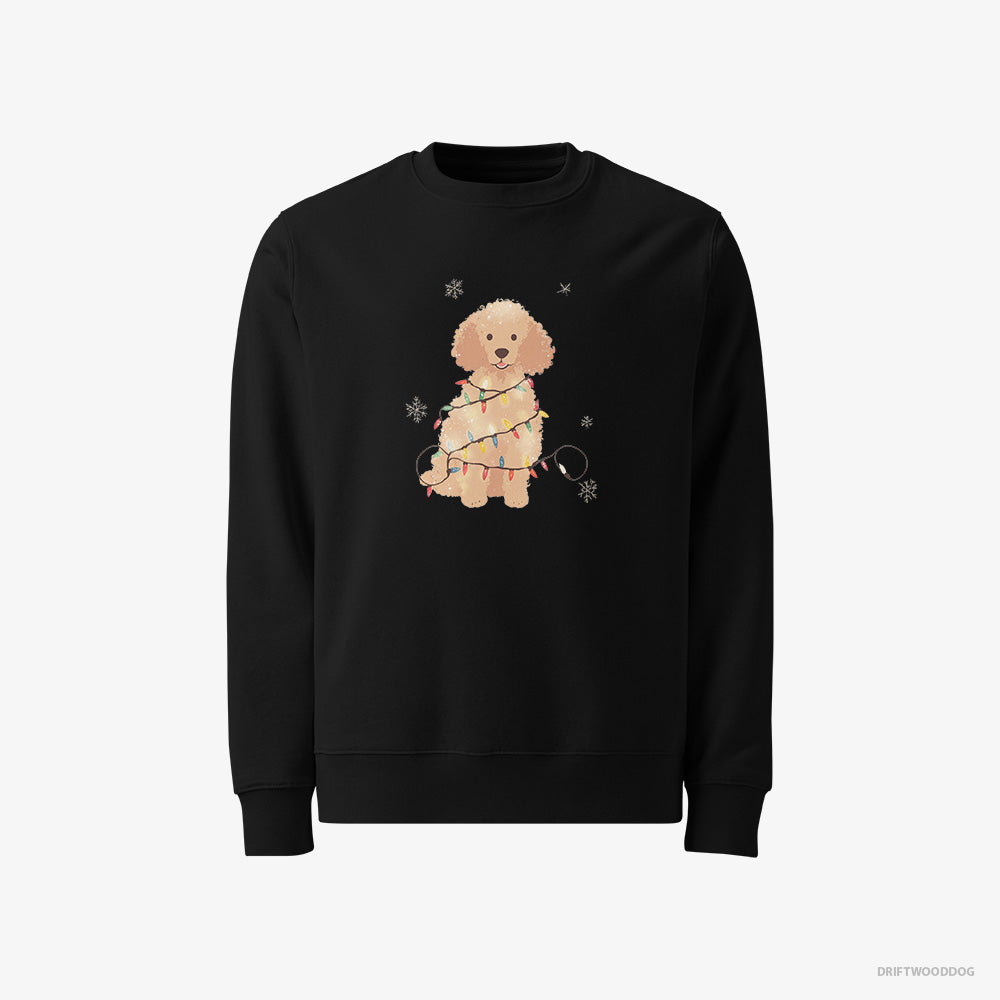 Poodle Sweatshirt – Men Black Sweatshirt Classic – Twinkling with Christmas Lights (on White Background)