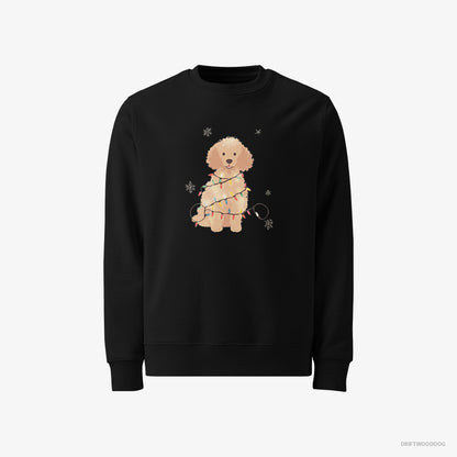 Poodle Sweatshirt – Men Black Sweatshirt Classic – Twinkling with Christmas Lights (on White Background)