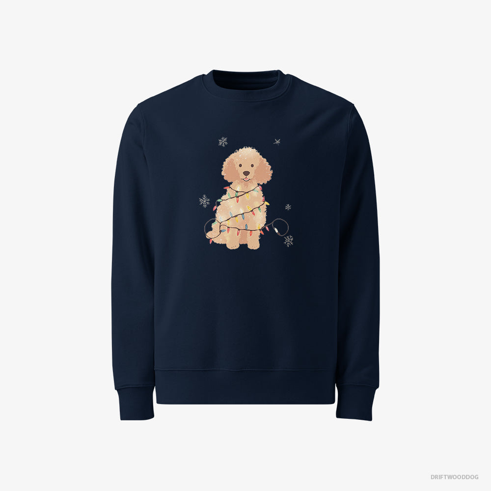 Poodle Sweatshirt – Women Navy Sweatshirt Classic – Twinkling with Christmas Lights (on White Background)