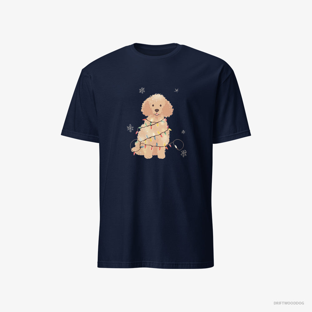 Poodle T-Shirt – Men Navy T-Shirt Classic – Twinkling with Christmas Lights (on White Background)