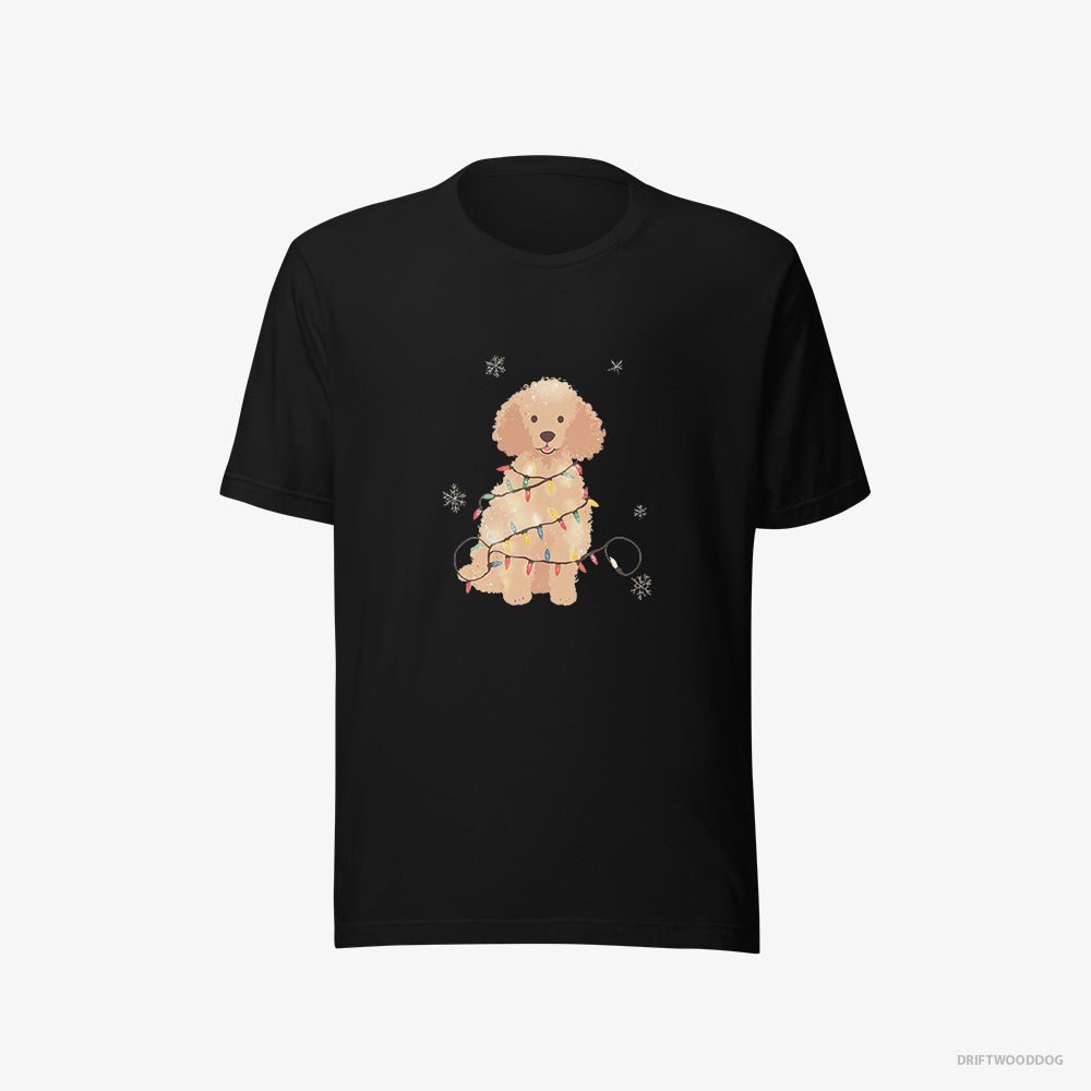 Poodle T-Shirt – Men Black T-Shirt Eco-Friendly – Twinkling with Christmas Lights (on White Background)