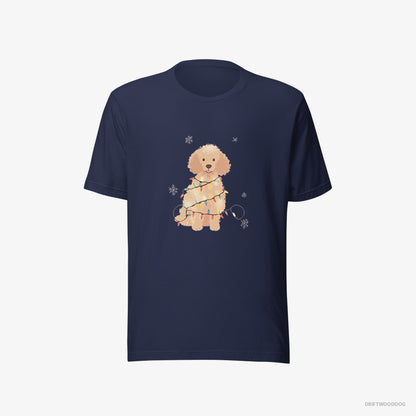 Poodle Twinkling with Christmas Lights Navy T-Shirt