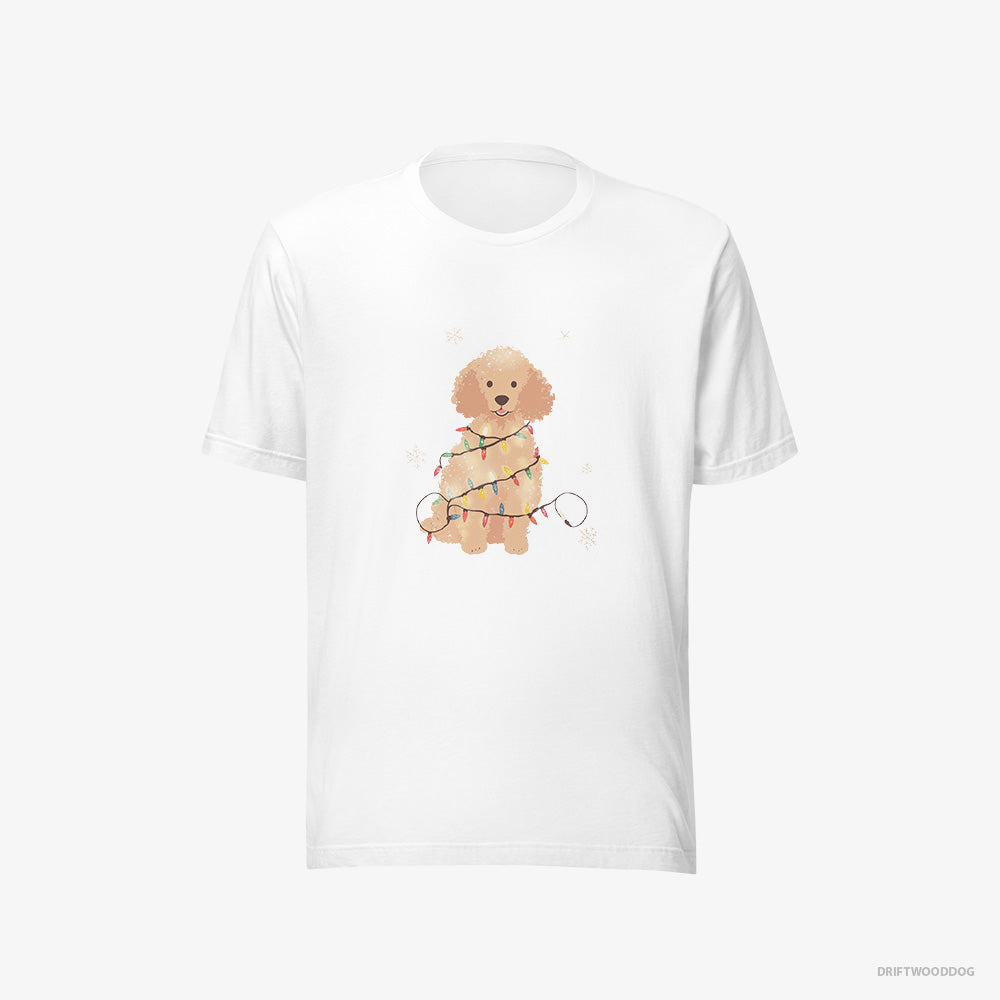 Poodle T-Shirt – Women White T-Shirt Eco-Friendly – Twinkling with Christmas Lights (on White Background)