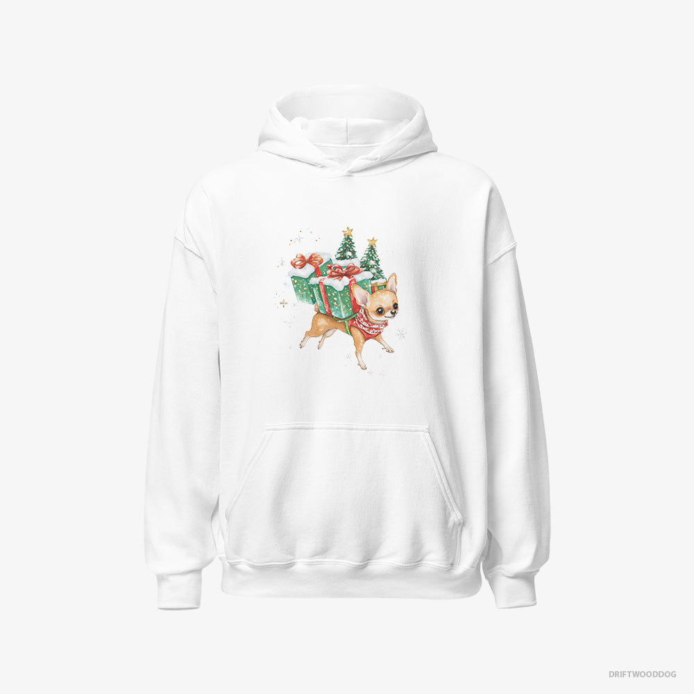 Chihuahua Hoodie – Women White Hoodie Classic – with Christmas Gifts and Snacks (on White Background)