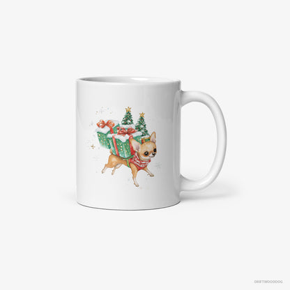 Chihuahua with Christmas Gifts and Snacks White Mug