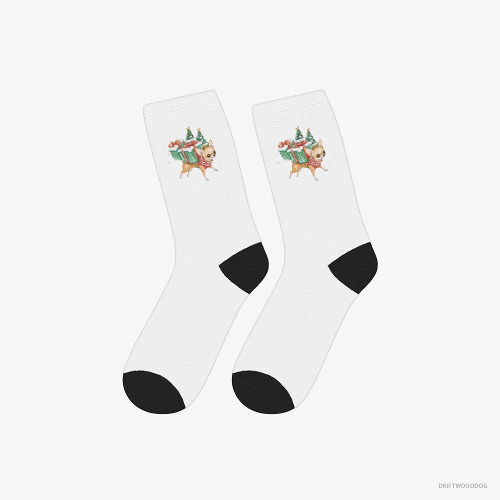 Chihuahua Socks – Unisex White Socks Classic – with Christmas Gifts and Snacks (on White Background)