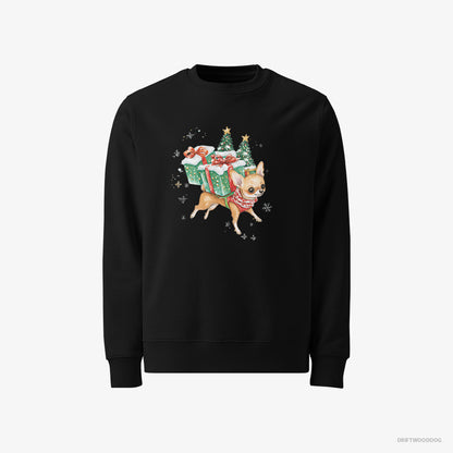 Chihuahua with Christmas Gifts and Snacks Black Sweatshirt