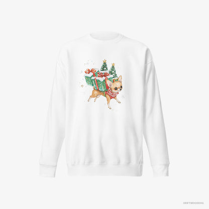 Chihuahua with Christmas Gifts and Snacks White Sweatshirt