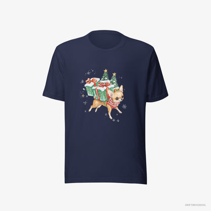 Chihuahua with Christmas Gifts and Snacks Navy T-Shirt