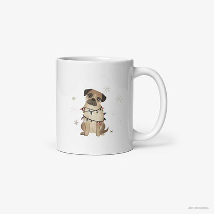 Pug Wrapped in Christmas Lights White Mug