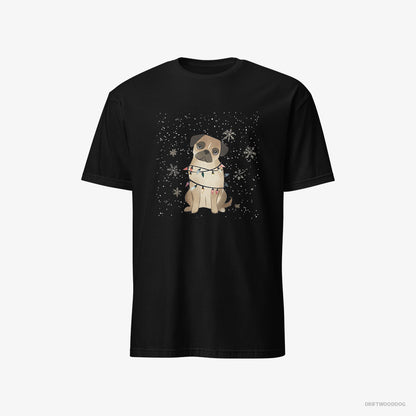 Pug Wrapped in Christmas Lights Black T-Shirt