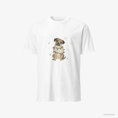 Pug T-Shirt – Men White T-Shirt Classic – Wrapped in Christmas Lights (on White Background)