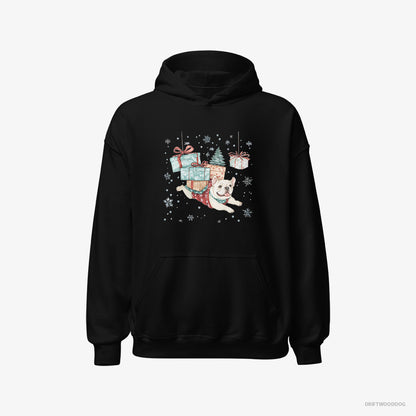 Bulldog Sprinting with Christmas Packages Black Hoodie