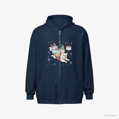 Bulldog Sprinting with Christmas Packages Navy Hoodie