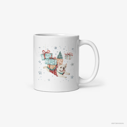 Bulldog Sprinting with Christmas Packages White Mug