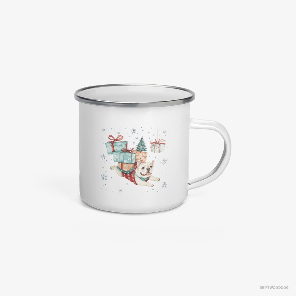 Bulldog Sprinting with Christmas Packages Enamel Mug