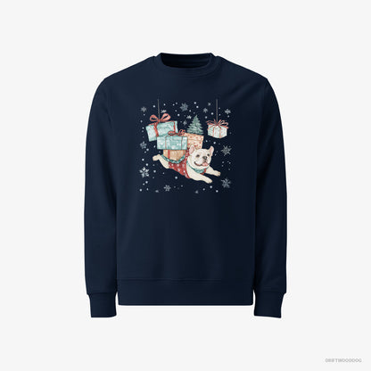 Bulldog Sprinting with Christmas Packages Navy Sweatshirt