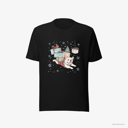 Bulldog Sprinting with Christmas Packages Black T-Shirt