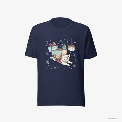 Bulldog Sprinting with Christmas Packages Navy T-Shirt