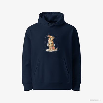 Jack Russell Terrier Wrapped in Glowing Christmas Lights Navy Hoodie