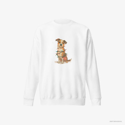 Jack Russell Terrier Wrapped in Glowing Christmas Lights White Sweatshirt