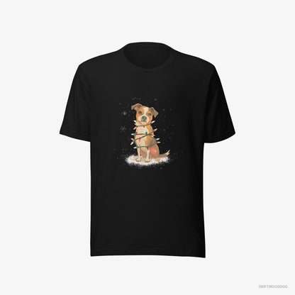 Jack Russell Terrier Wrapped in Glowing Christmas Lights Black T-Shirt