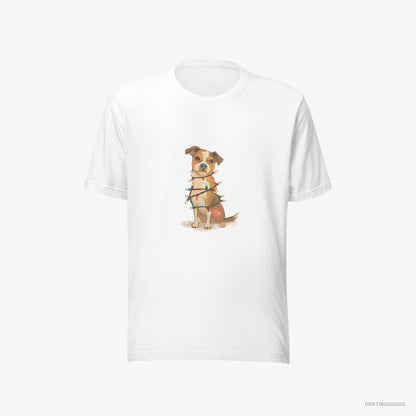 Jack Russell Terrier Wrapped in Glowing Christmas Lights White T-Shirt