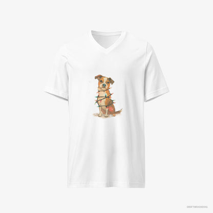 Jack Russell Terrier Wrapped in Glowing Christmas Lights White T-Shirt